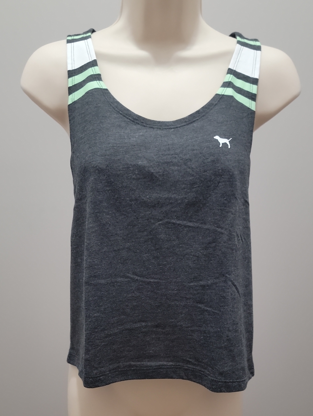 Vintage VS PINK Charcoal Grey Striped Shoulder Crop Workout Tank Top XS w/ Tag